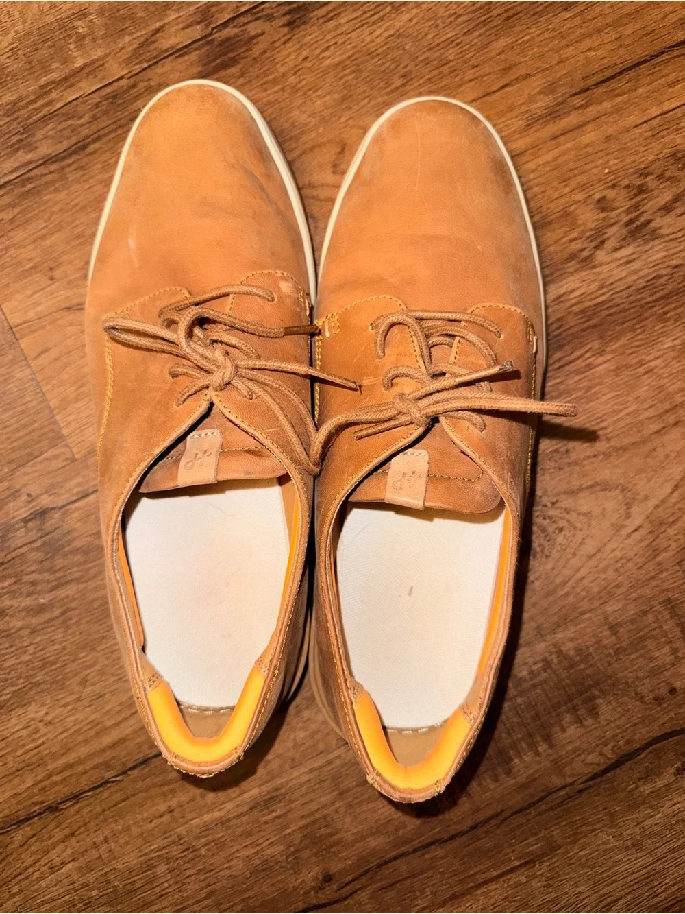 Hush Puppies Men's Tan Leather Boat Shoes with White Soles